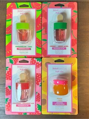 Global Beauty Care Lip Halo Nourishing Lip Oil 3 Flavors& Peach Lip Sugar Scrub